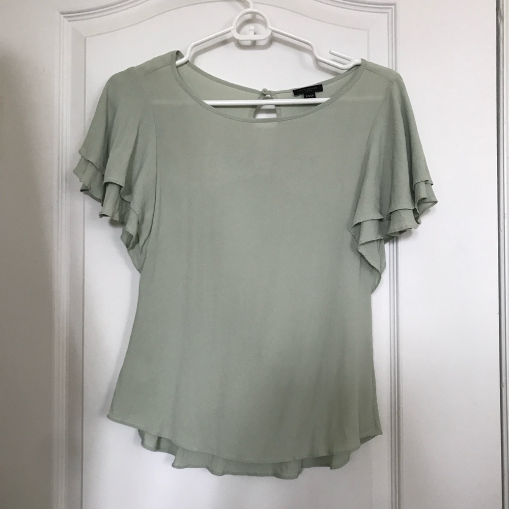 Ann Taylor short sleeve blouse with ruffle sleeves Sage Green